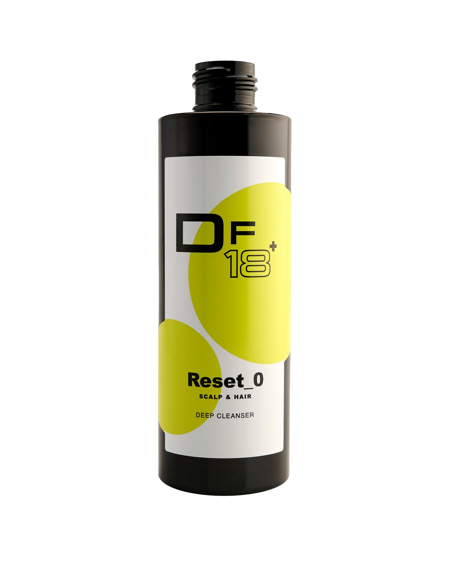 Flacone di Reset_0, il rivoluzionario shampoo purificante ad azione chelante di DF18+.