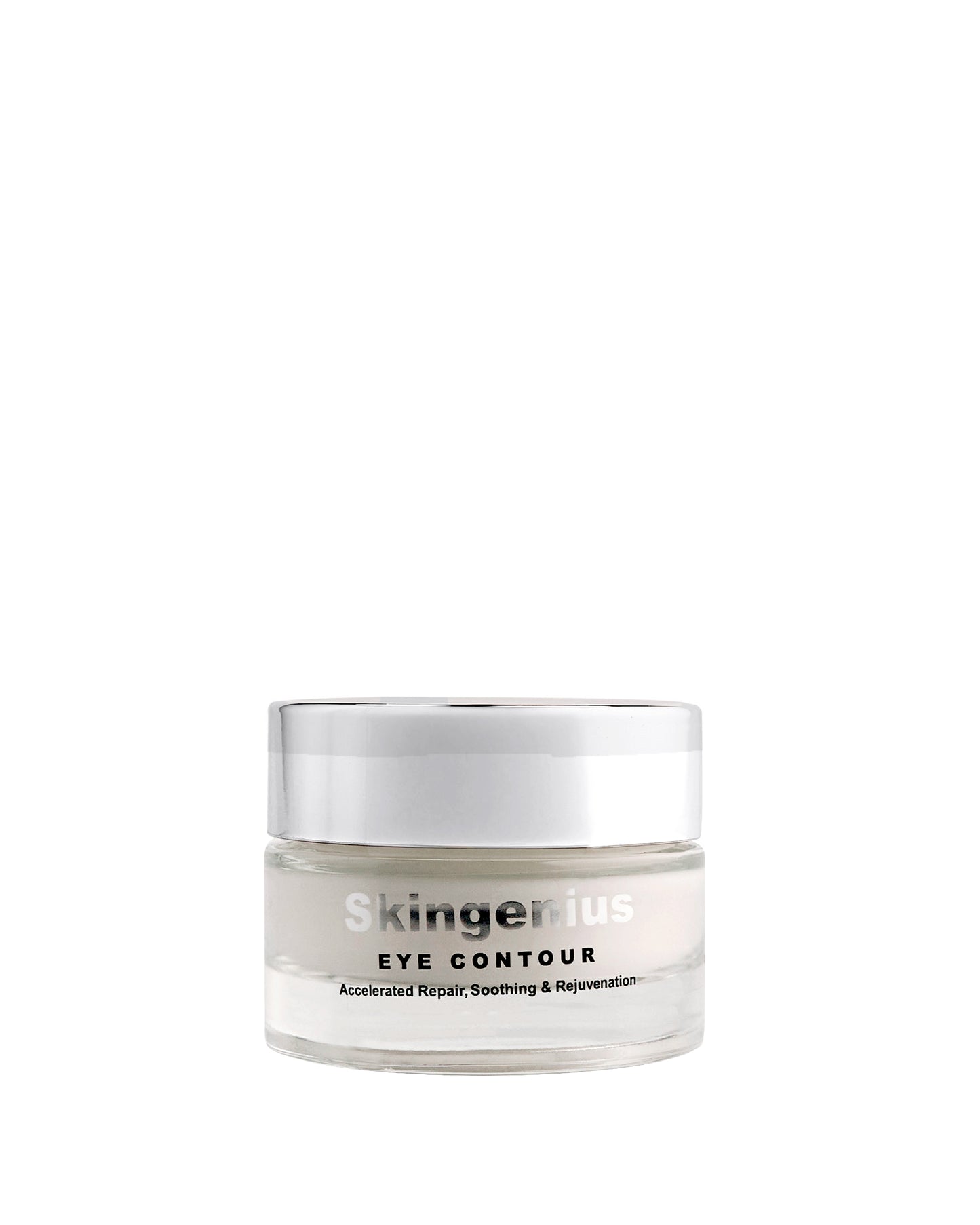 DF18+ Skingenius Eye contour, the firming and soothing eye cream by DF18+ Cosmetic showns with its jar.