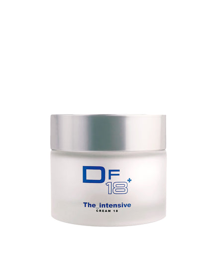 The Intensive, the DF18+ anti-aging cream, shown with its product jar. Nourishing and moisturizing.