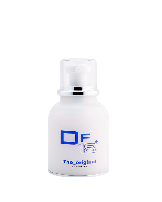 The Original, the DF18+ anti-aging serum, shown with its product bottle.
